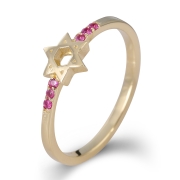 Star of David 14K Yellow Gold Ring With Ruby Stones