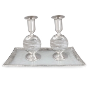 Handmade White Glass and Sterling Silver-Plated Shabbat Candlesticks