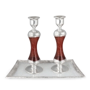 Tall Handmade Red Glass and Sterling Silver-Plated Shabbat Candlesticks