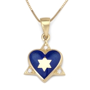 Star of David And Heart 14K Yellow Gold Pendant Necklace