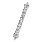 Traditional Yemenite Art Extra Large Handcrafted Sterling Silver Mezuzah Case With Ornate Floral Design