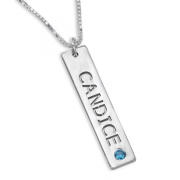 Sterling Silver Vertical Bar Name Necklace with Birthstone