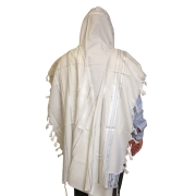 Talitnia Traditional Pure Wool White and Silver Stripes Tallit (Prayer Shawl)