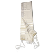 Talitnia Traditional Pure Wool Tallit - White with gold stripes