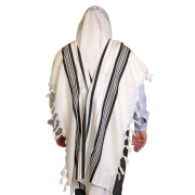 Talitnia Traditional Pure Wool Tallit. Black with silver stripes