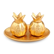 Golden Pomegranate Candlesticks With Tray