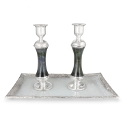 Handcrafted Designer Sterling Silver-Plated Glass Shabbat Candlesticks (Dark Blue)
