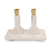 Royal White Jerusalem Stone Three-Piece Shabbat Candlesticks Set