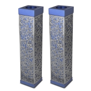 Yair Emanuel Tall Square Aluminum & Copper Candlesticks – Blue