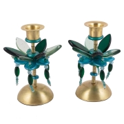 Yair Emanuel Turquoise Floral Candlesticks