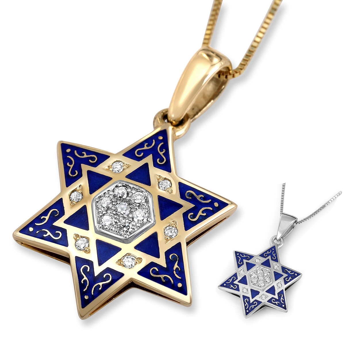Dazzling 14k Gold Judaica Charm Jewish Star of David Necklace with  Diamonds, 16