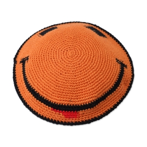 Hand Made Knit Kippah With Smiley Face