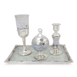 Pristine Handcrafted Glass and Sterling Silver Havdalah Set (White)
