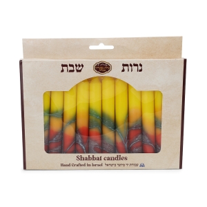 12 Designer Shabbat Candles – Red and Yellow