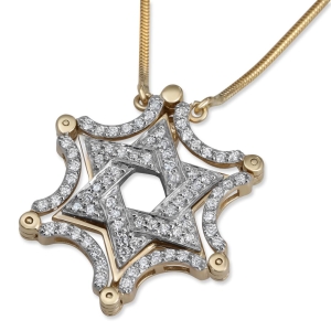 14K Yellow & White Gold Extendable Magnetic Diamond Star of David Necklace