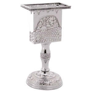 Traditional Nickel Plated Havdalah Candle Holder with Jerusalem Motif