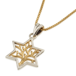 Tree of Life Sterling Silver and Gold Plated Star of David Necklace Pendant