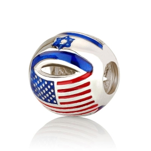 925 Sterling Silver American-Israeli Flag Bead Charm - Rhodium Plated