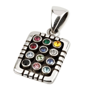 925 Sterling Silver Hoshen Pendant with 12 Multicoloured Round Gemstones 