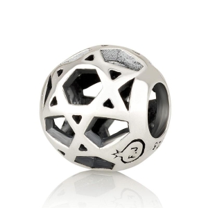 925 Sterling Silver Round Star of David Bead Charm – Rhodium Plated