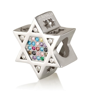 Sterling Silver Star of David Bead Charm with Zircon Stones