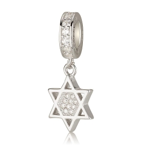 925 Sterling Silver Star of David Pendant Charm  with Zircon Stones – Rhodium Plated