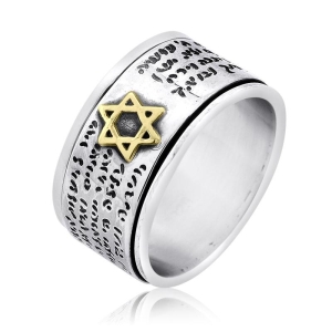 Silver and Gold Star of David Spinning Ring - Traveler's Psalm