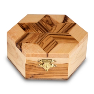 Star of David: Olive Wood Hexagon Jewelry Box