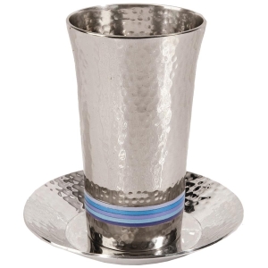 Yair Emanuel Designer Kiddush Cup Set With Hammered Design (Variety of Colors)