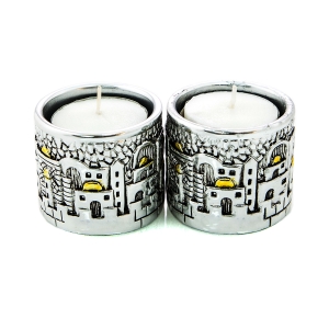 Jerusalem Silver-Plated Travel Shabbat Candlesticks 