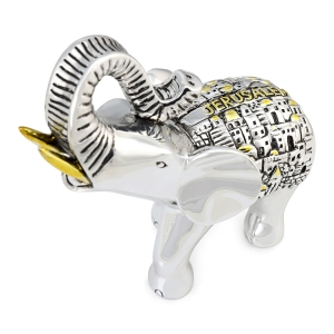 Silver-Plated Elephant with Jerusalem Motif 