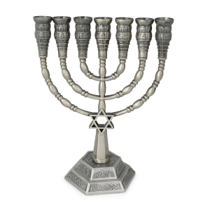 Seven-Branched Menorah With Jerusalem Design (Choice of Colors)