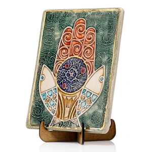 Art in Clay Limited Edition Handmade Ceramic Hamsa Plaque Wall Hanging with 24K Gold