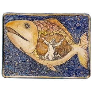 Art in Clay Limited Edition Handmade Jonah and the Whale Ceramic Plaque Wall Hanging