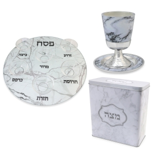 Light Marble Passover Table Essentials Set