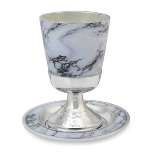 Aluminum Kiddush Cup and Saucer with Light Marble Design