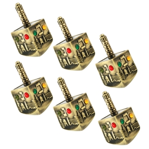 Set of 6 Jerusalem Metal Dreidels with Gemstones