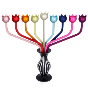 Modern Rainbow Tulips Hanukkah Menorah by Akilov Design