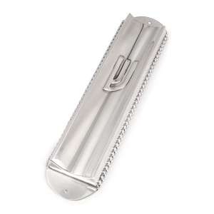Bier Judaica Handcrafted Sterling Silver Ridged Mezuzah Case With Beaded Design