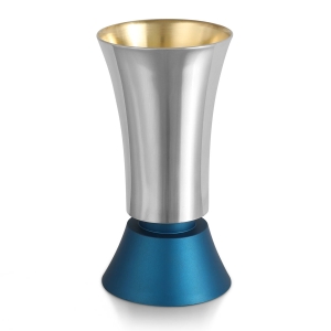 Bier Judaica 925 Sterling Silver Kiddush Cup With Blue Anodized Aluminum Base