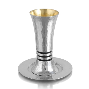 Bier Judaica Hammered 925 Sterling Silver Kiddush Cup Set With Disc Design
