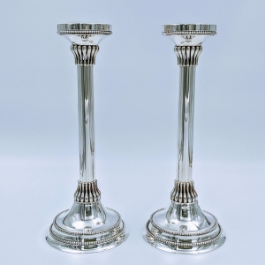 Bier Judaica Handcrafted 925 Sterling Silver Candlesticks With Pearl Design