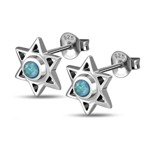 Sterling Silver Star of David Earrings With Opal Center 