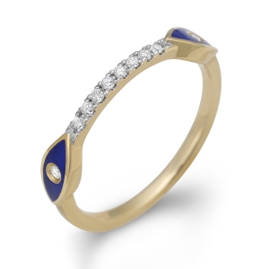 Elegant Diamond-Accented Evil Eye 14K Yellow Gold Ring (Blue Enamel)