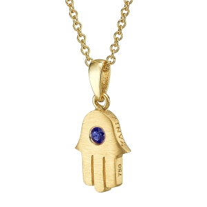 18K Gold Hamsa Pendant With Blue Sapphire Stone (Choice of Color)