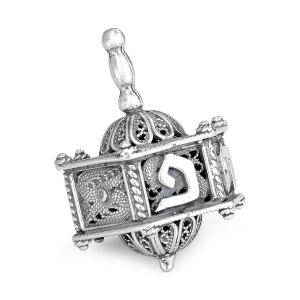 Traditional Yemenite Art Handcrafted Sterling Silver Carousel-Shaped Dreidel With Filigree Design
