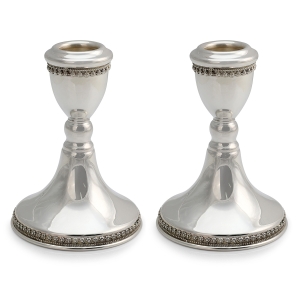 Chic Handcrafted Sterling Silver Shabbat Candlesticks With Floral Filigree Design By Traditional Yemenite Art