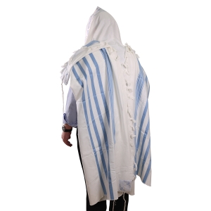 100% Cotton Non-Slip Tallit Prayer Shawl with Light Blue Stripes
