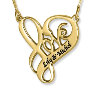 Couples Name Necklace, Love is a Breeze, Gold Plated