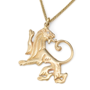 Diamond-Accented Handcrafted 14K Yellow Gold Lion of Judah Pendant Necklace